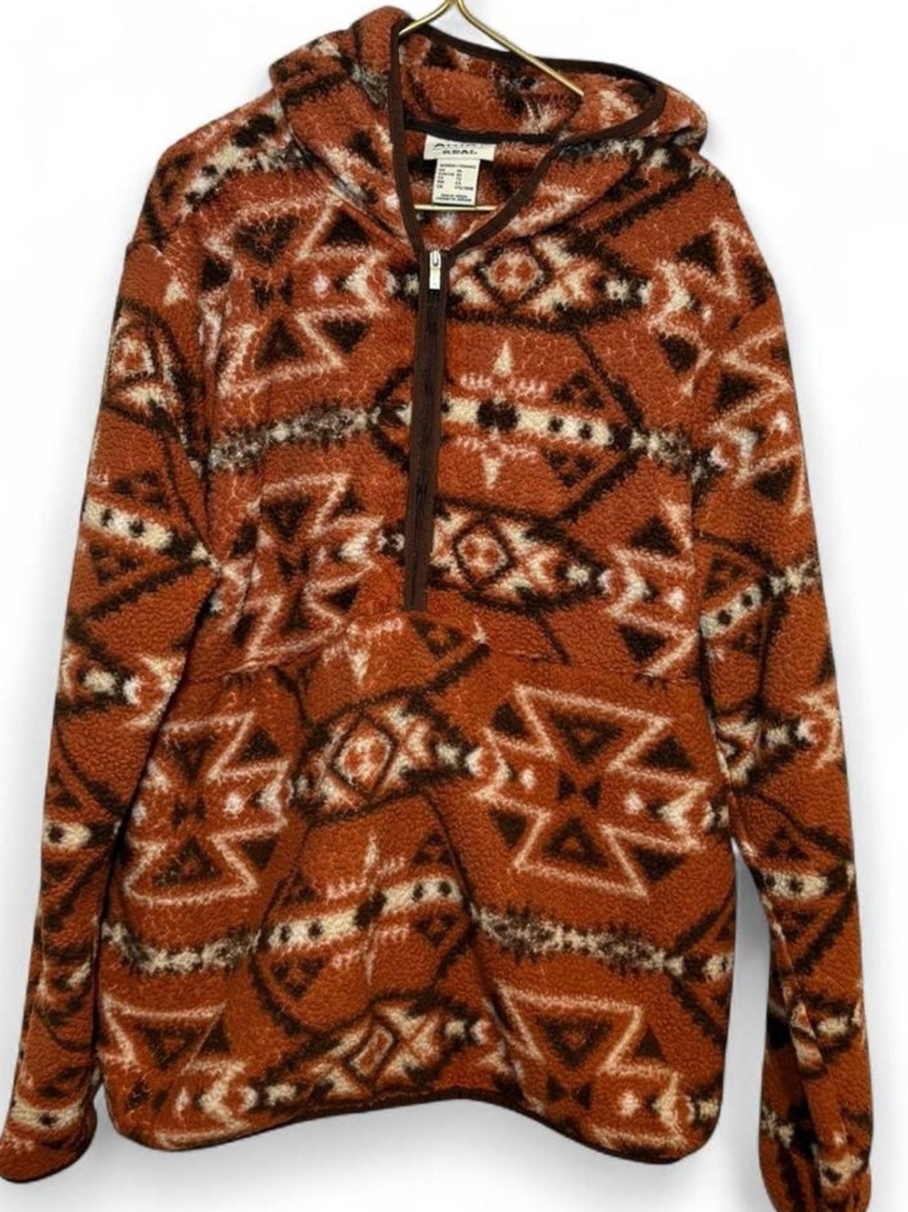 Ariat Women's REAL Berber Pullover Fleece Hoodie in Rust/Brown Aztec Print